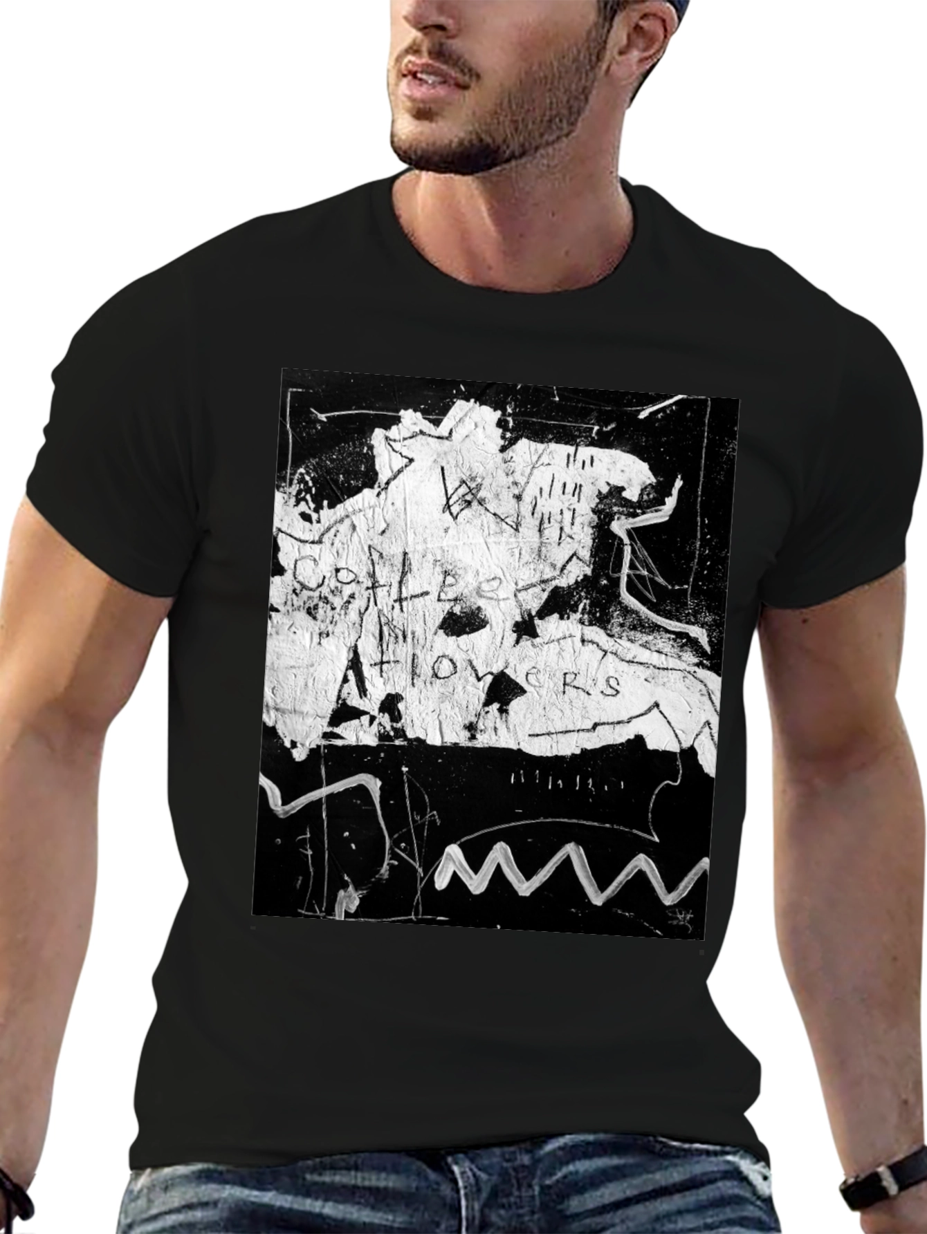 Abstract Art Tee: Coffee Flowers Graphic Print