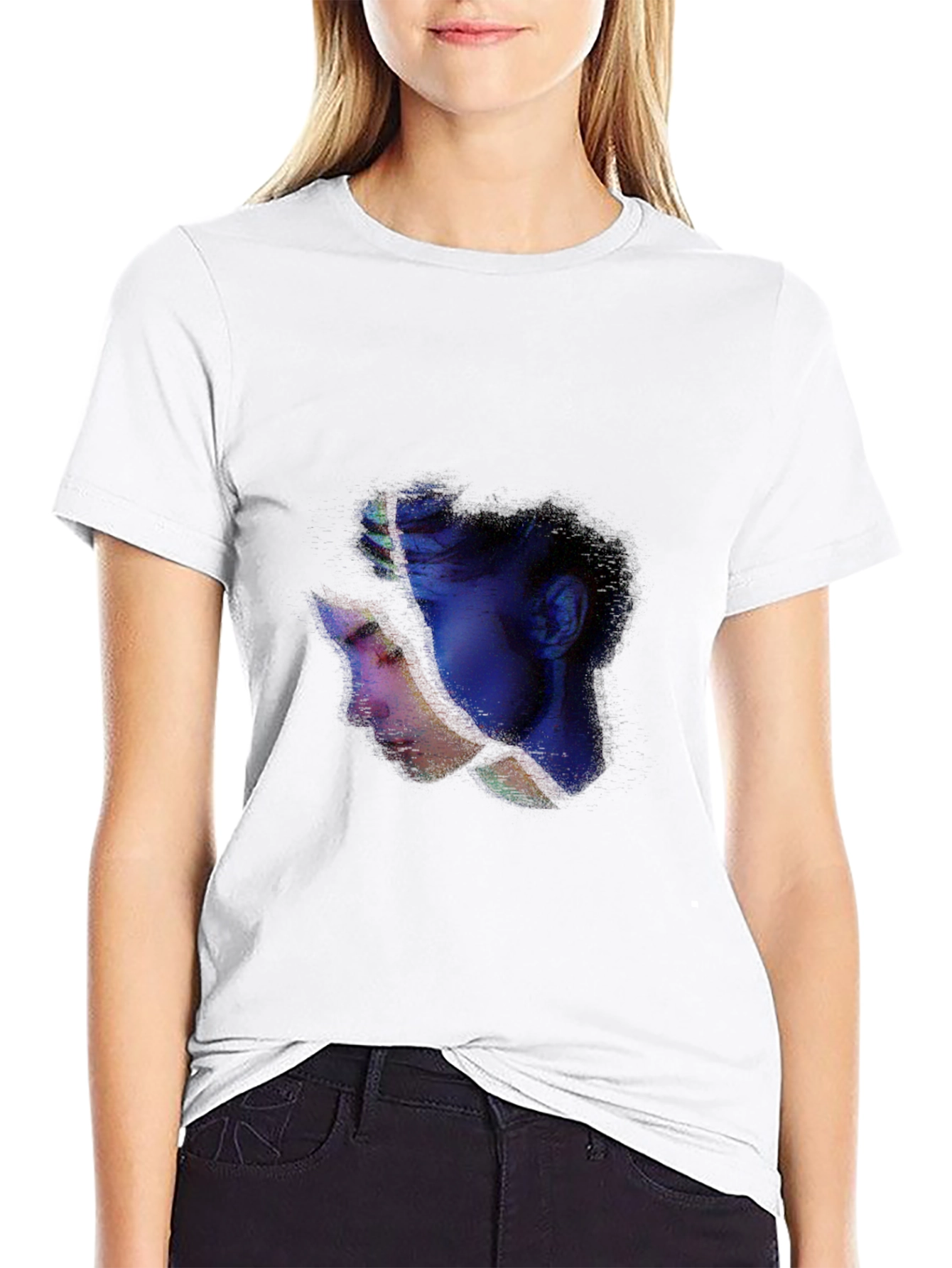 Abstract Face Graphic Tee - Casual Black T-Shirt