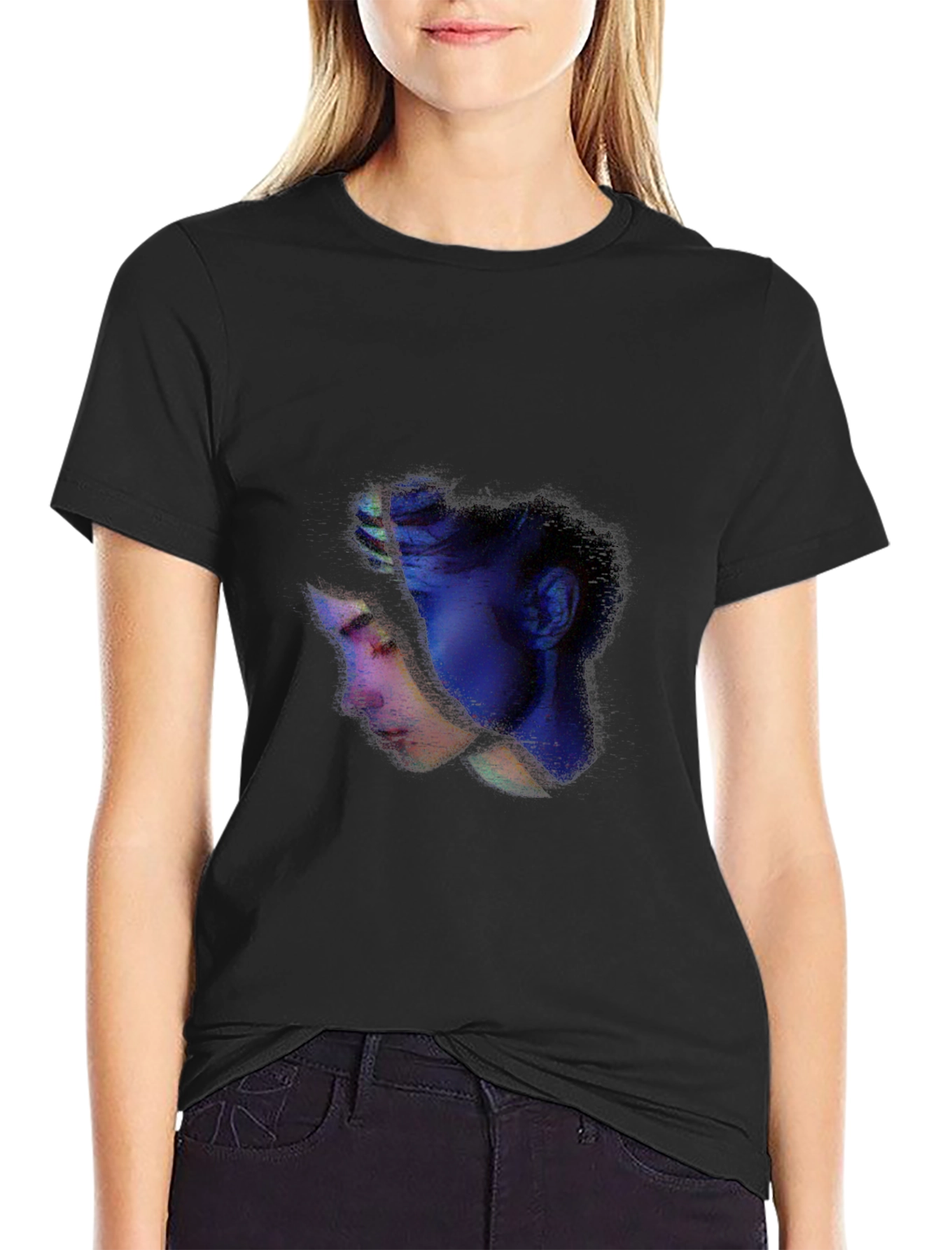 Abstract Face Graphic Tee - Casual Black T-Shirt