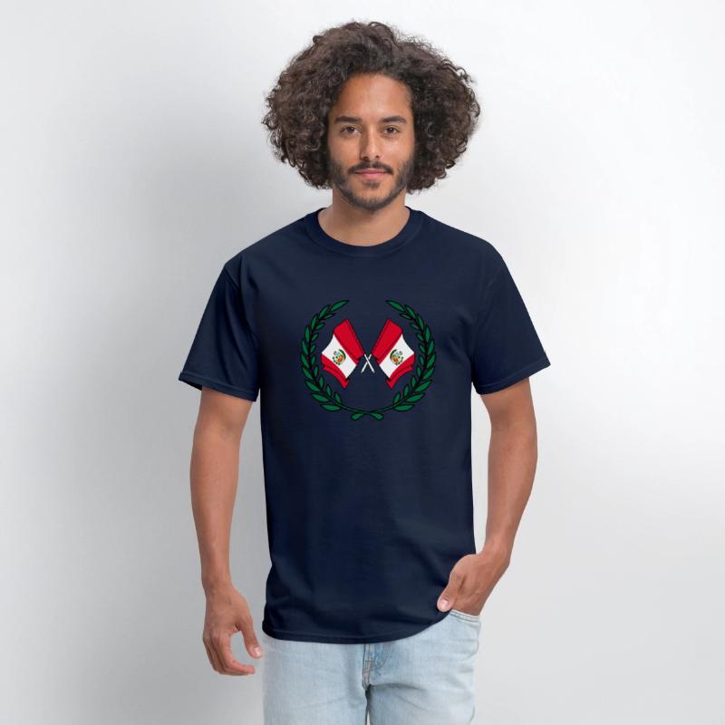 Flags Peru in laurel wreath
