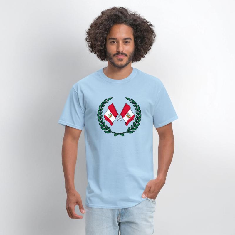 Flags Peru in laurel wreath