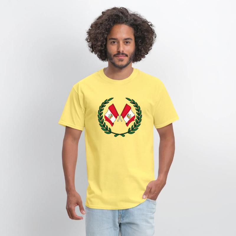 Flags Peru in laurel wreath