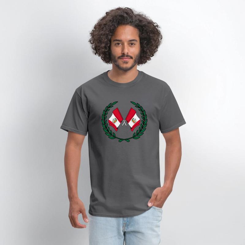 Flags Peru in laurel wreath