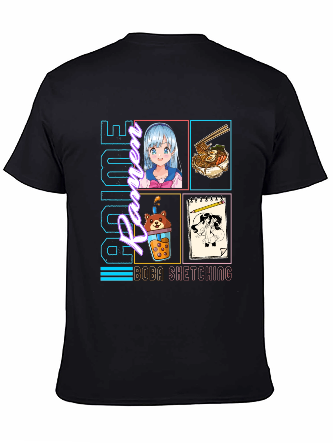 Anime Culture T-Shirt - Ramen Boba Sketching Design