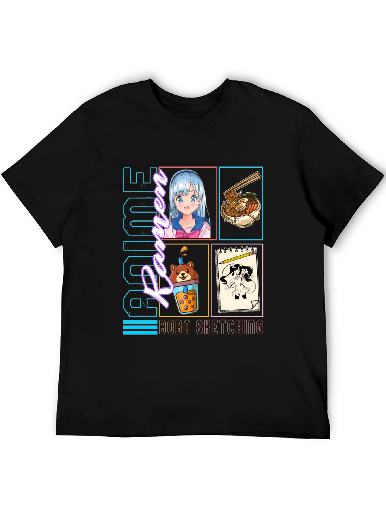 Anime Culture T-Shirt - Ramen Boba Sketching Design