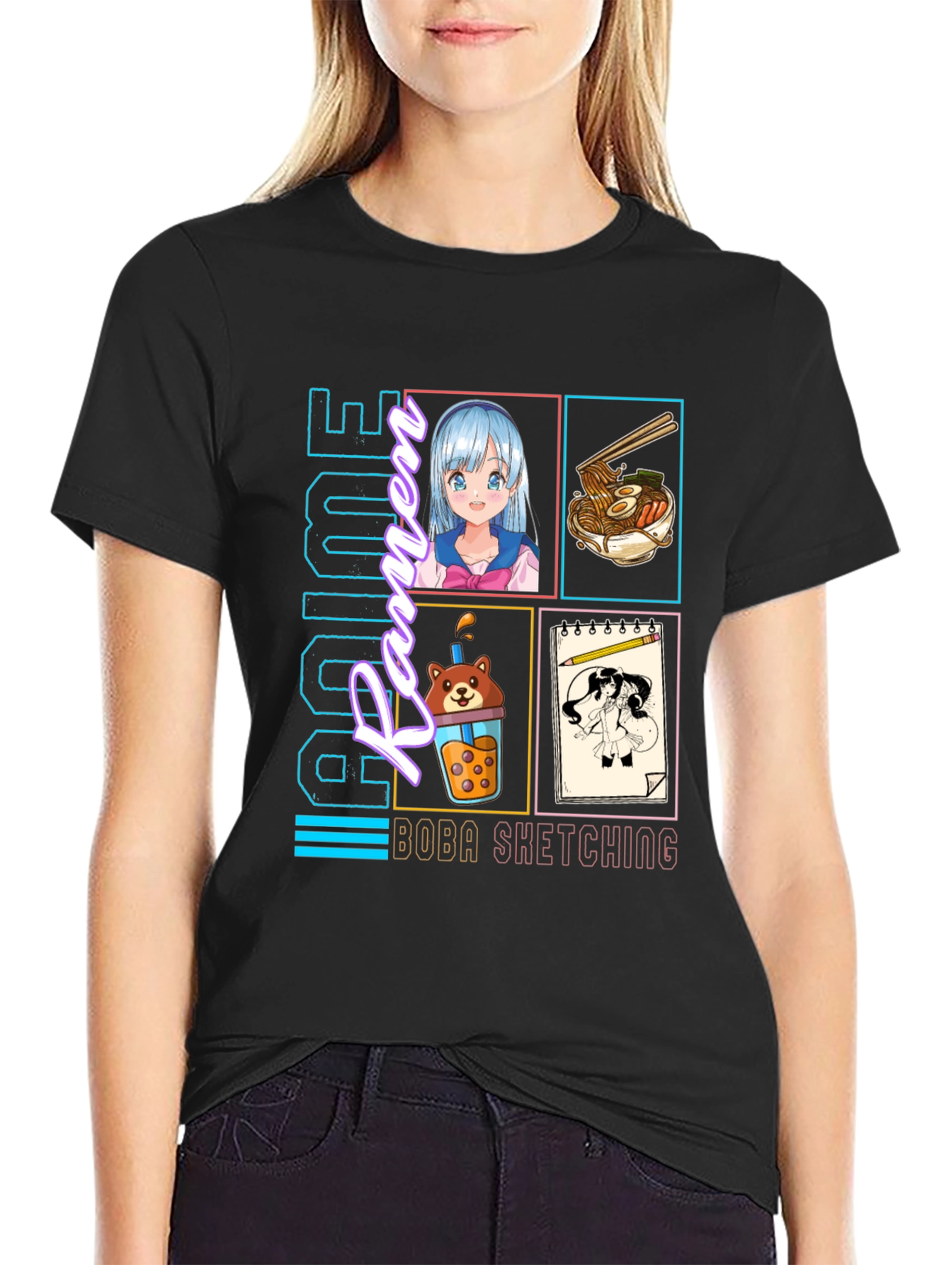 Anime Culture T-Shirt - Ramen Boba Sketching Design