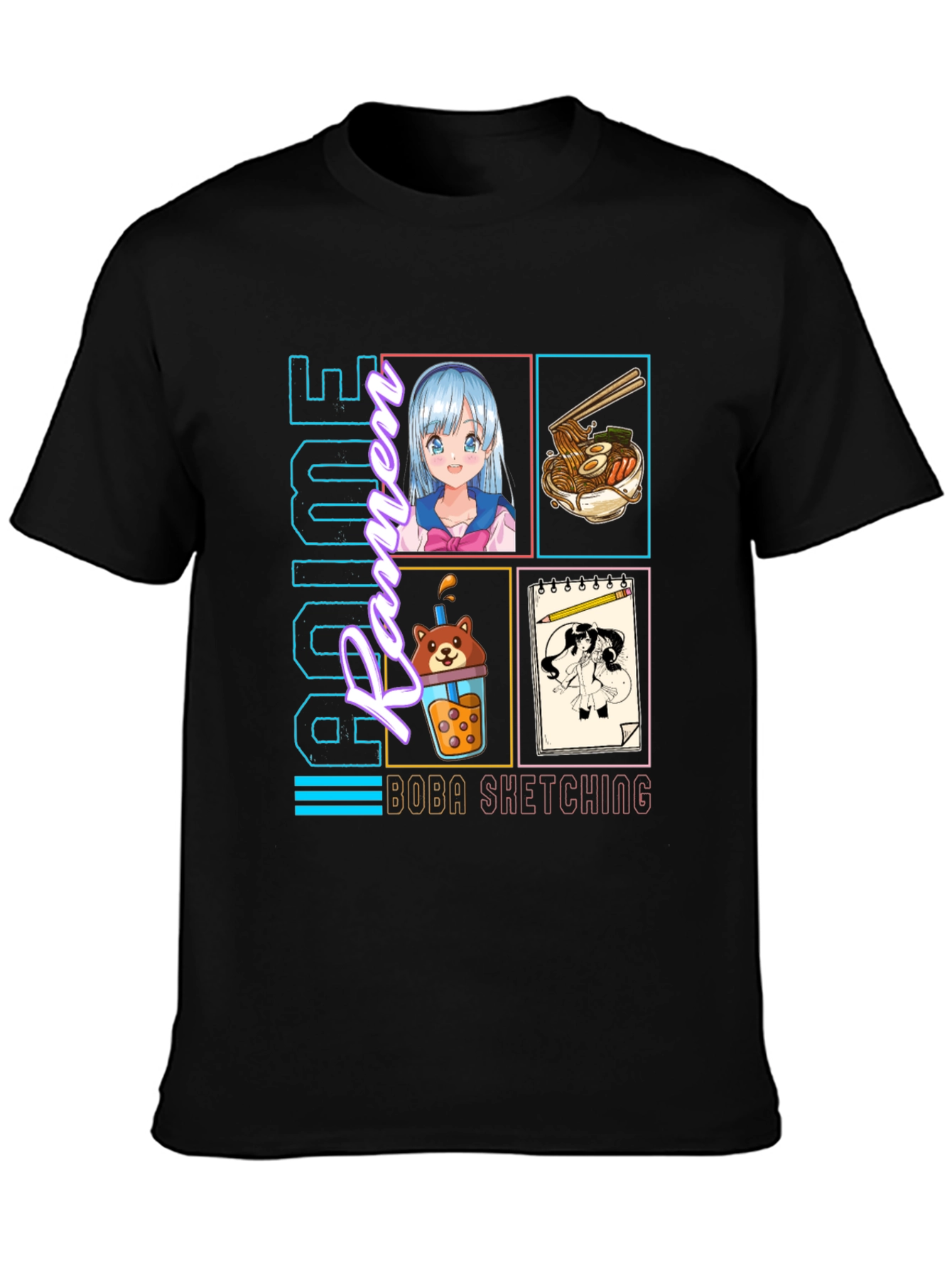 Anime Culture T-Shirt - Ramen Boba Sketching Design