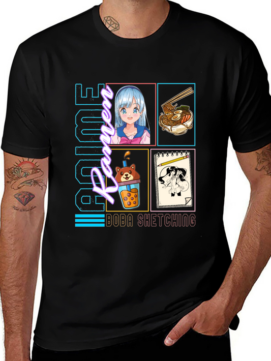 Anime Culture T-Shirt - Ramen Boba Sketching Design