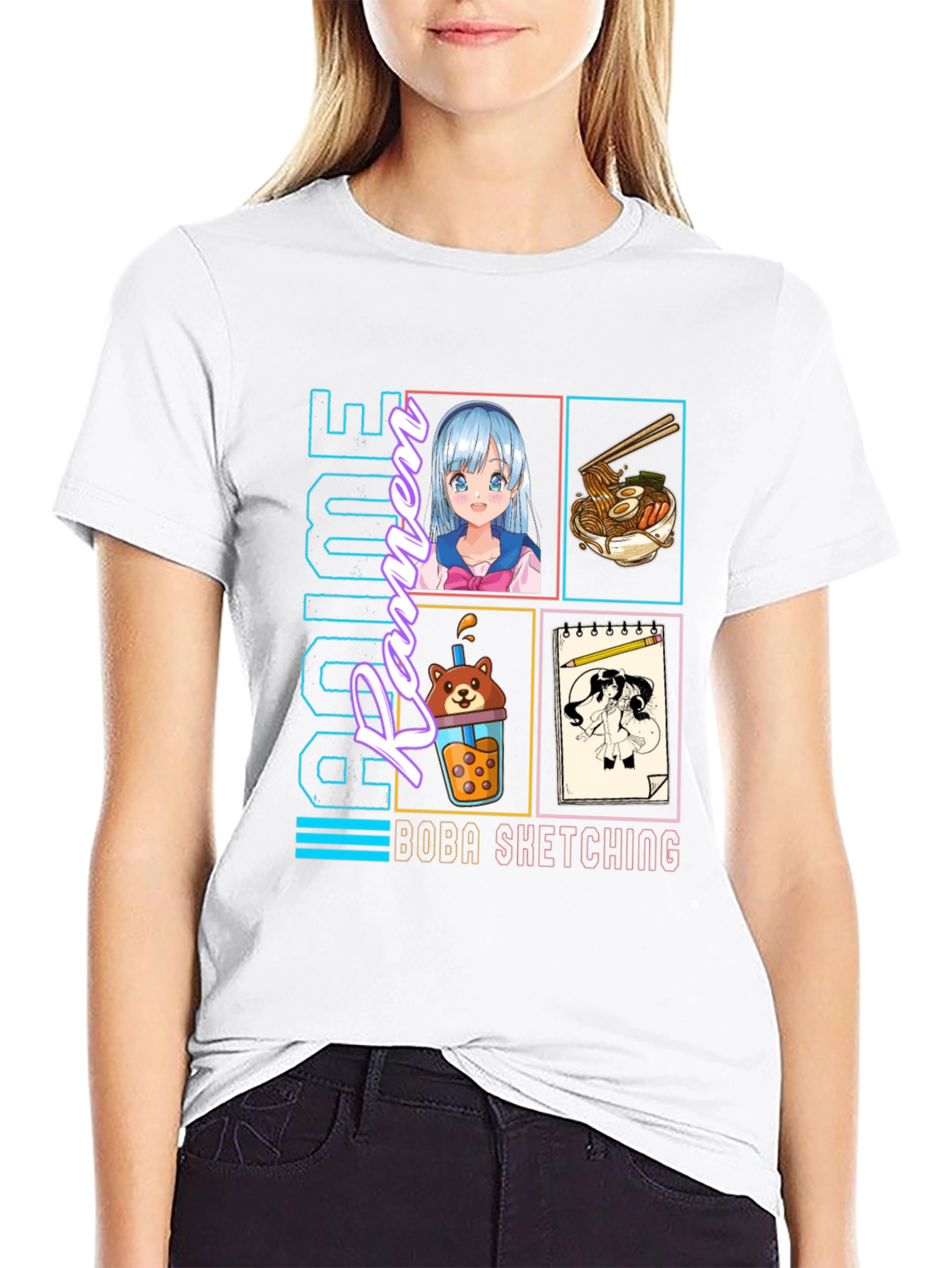 Anime Culture T-Shirt - Ramen Boba Sketching Design