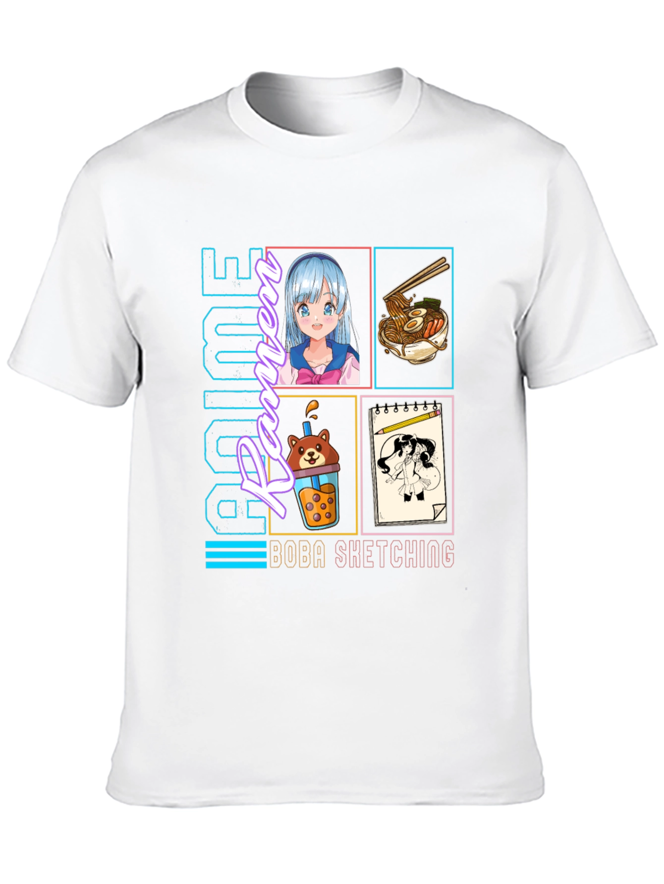 Anime Culture T-Shirt - Ramen Boba Sketching Design
