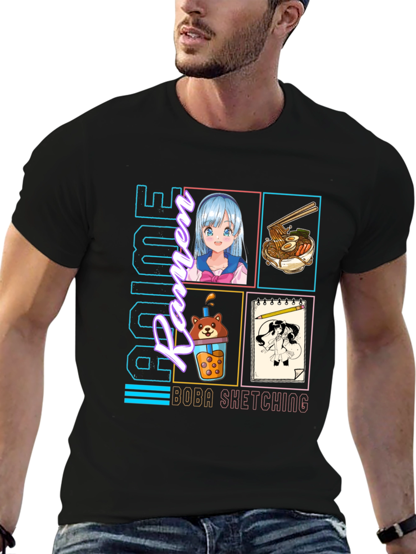 Anime Culture T-Shirt - Ramen Boba Sketching Design