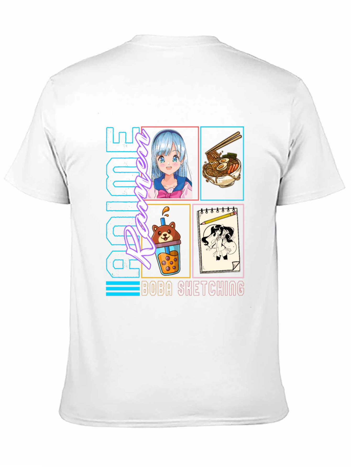 Anime Culture T-Shirt - Ramen Boba Sketching Design