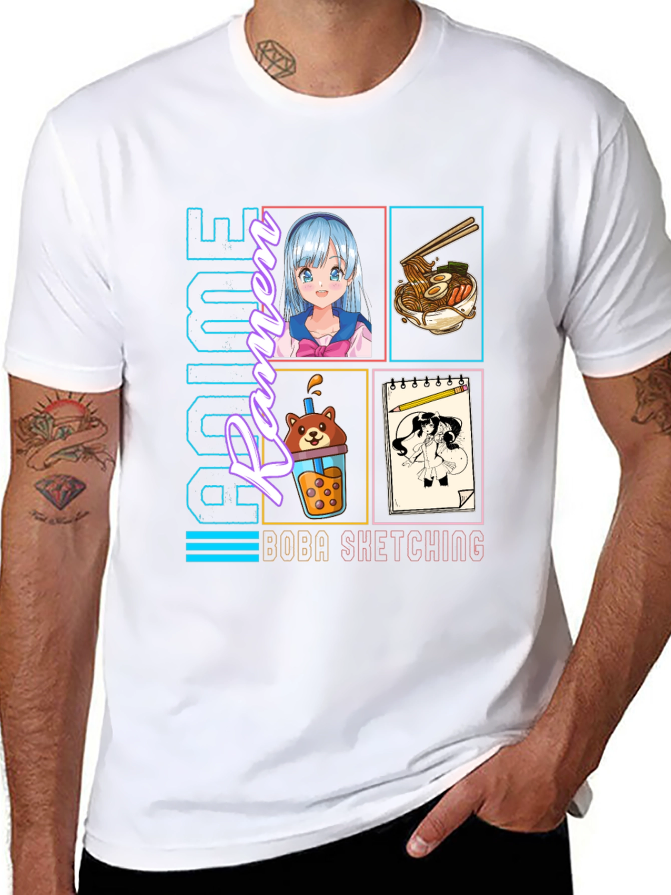 Anime Culture T-Shirt - Ramen Boba Sketching Design