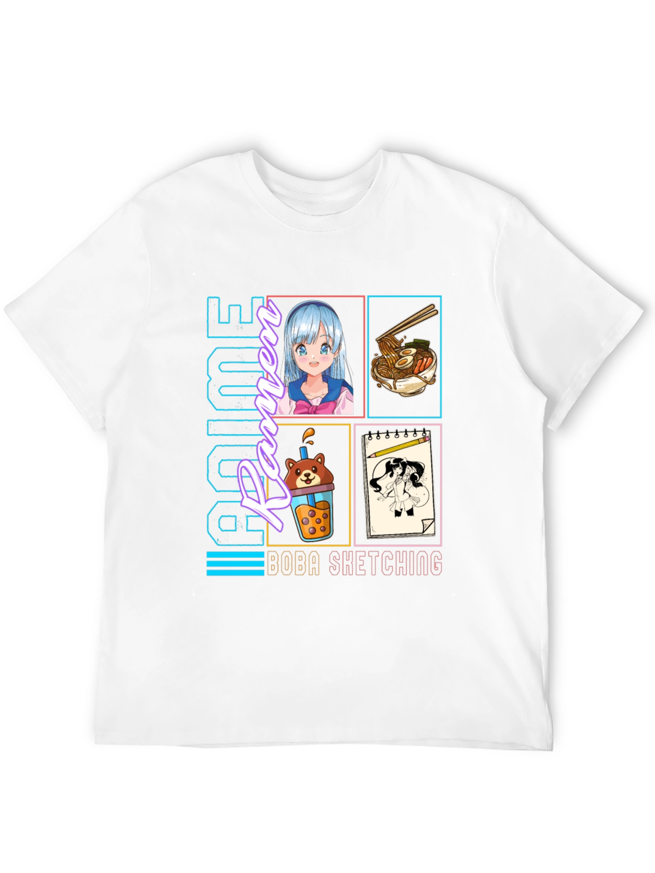 Anime Culture T-Shirt - Ramen Boba Sketching Design