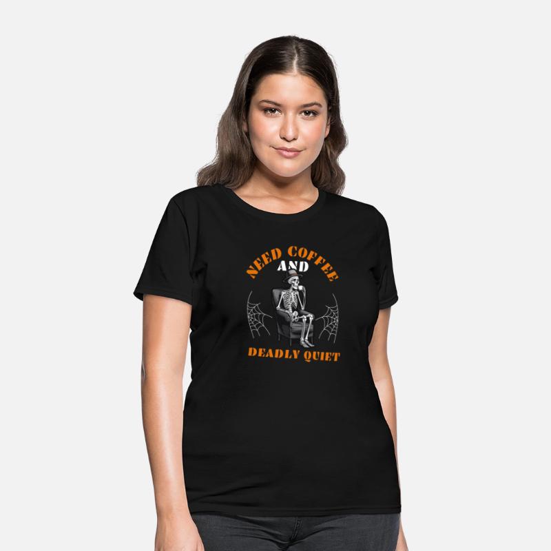 Funny and scary skeleton with coffee for Halloween
