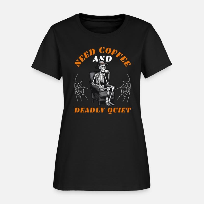 Funny and scary skeleton with coffee for Halloween