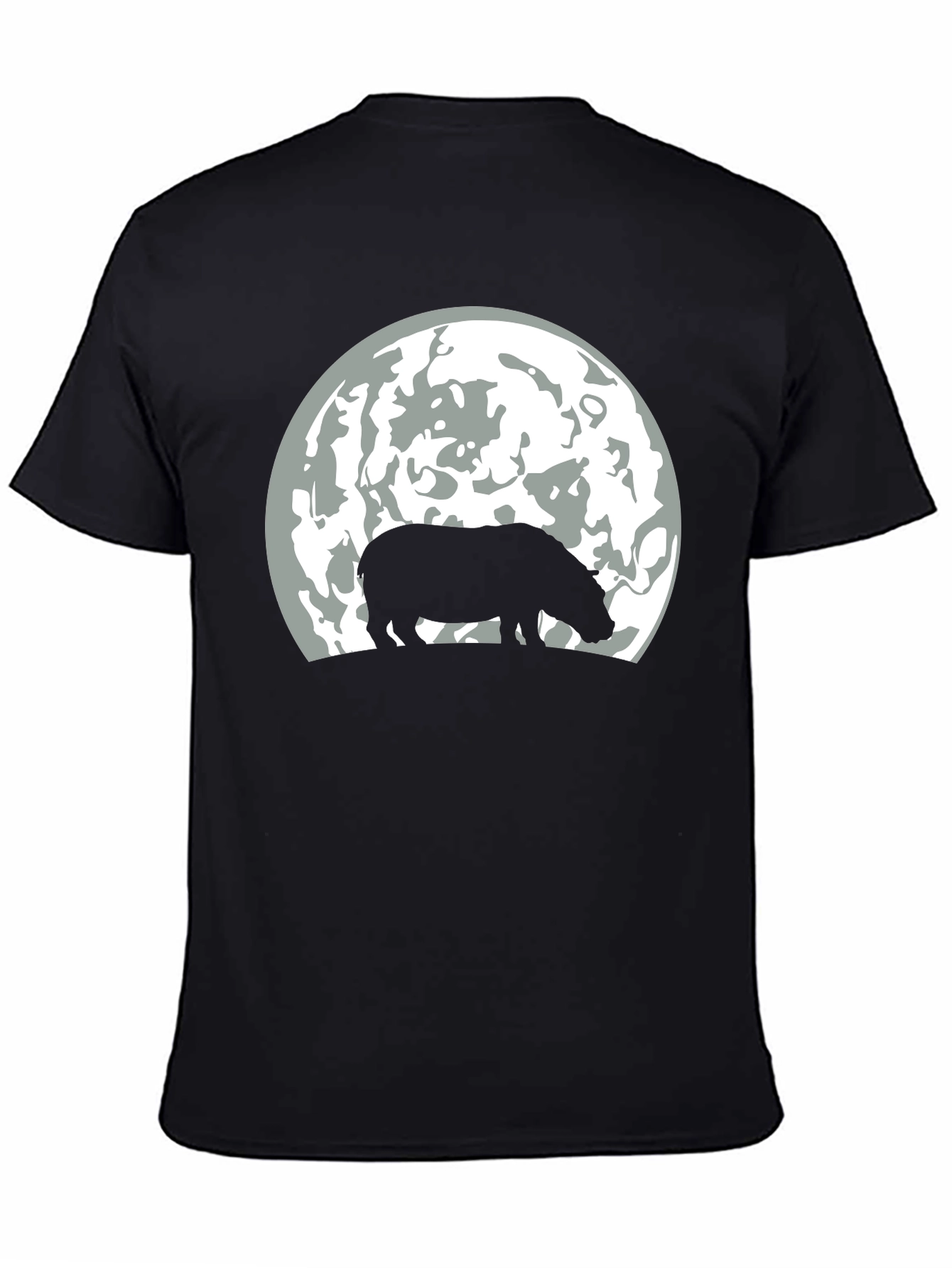 Hippo Silhouette Moon Graphic T-Shirt - Black