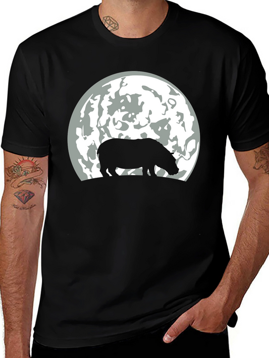 Hippo Silhouette Moon Graphic T-Shirt - Black