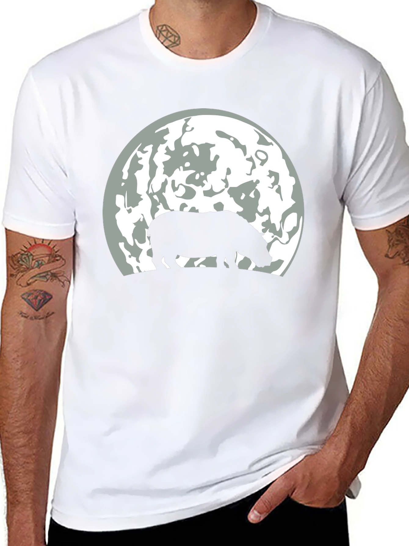 Hippo Silhouette Moon Graphic T-Shirt - Black