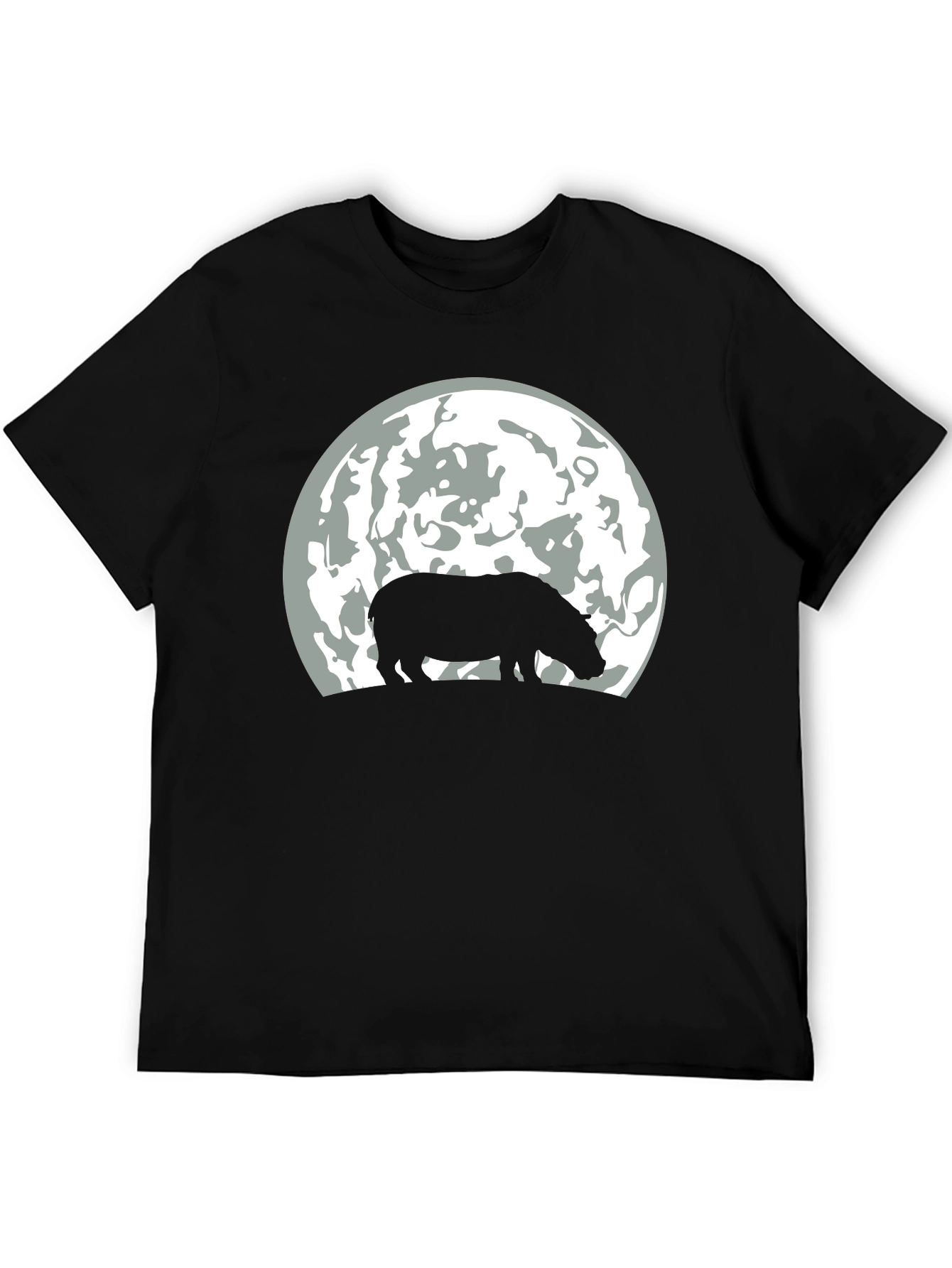 Hippo Silhouette Moon Graphic T-Shirt - Black