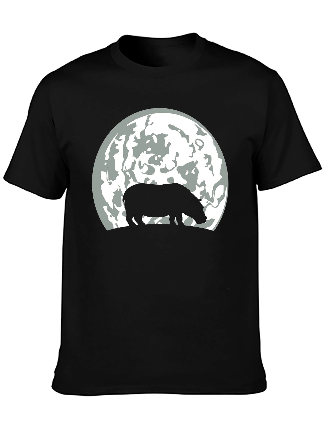 Hippo Silhouette Moon Graphic T-Shirt - Black