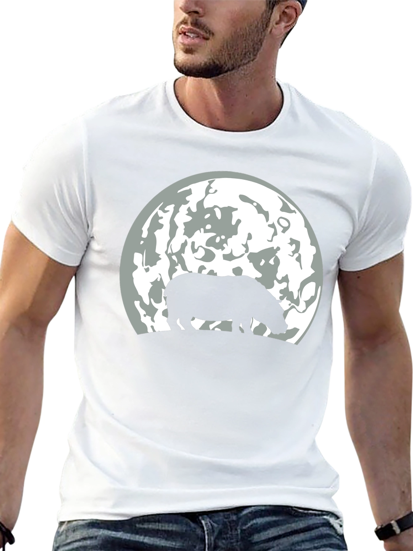 Hippo Silhouette Moon Graphic T-Shirt - Black
