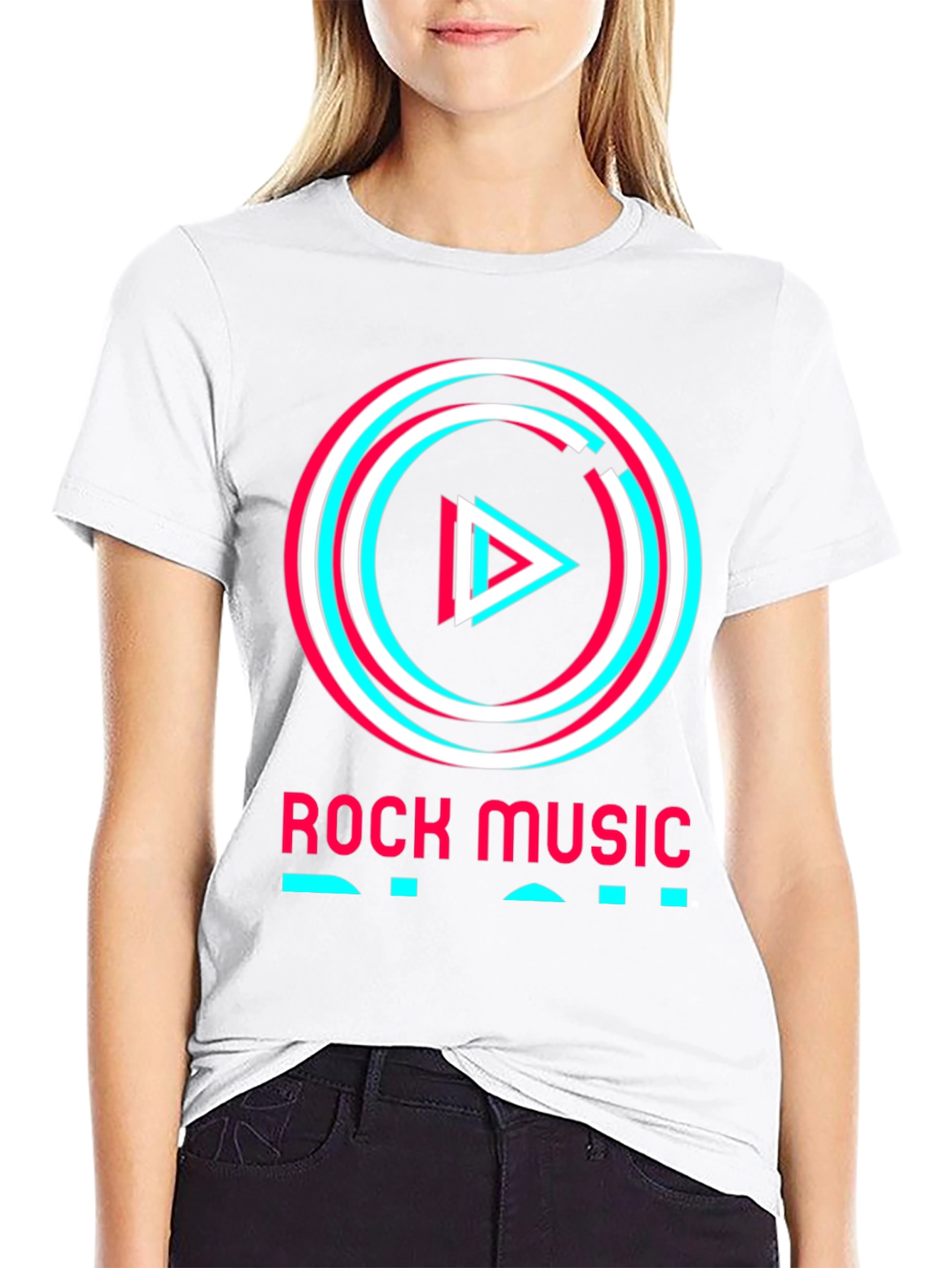 Rock Music Tee - Glitch Play Button Graphic T-Shirt