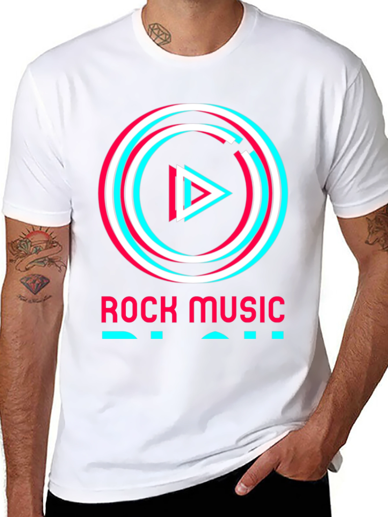 Rock Music Tee - Glitch Play Button Graphic T-Shirt