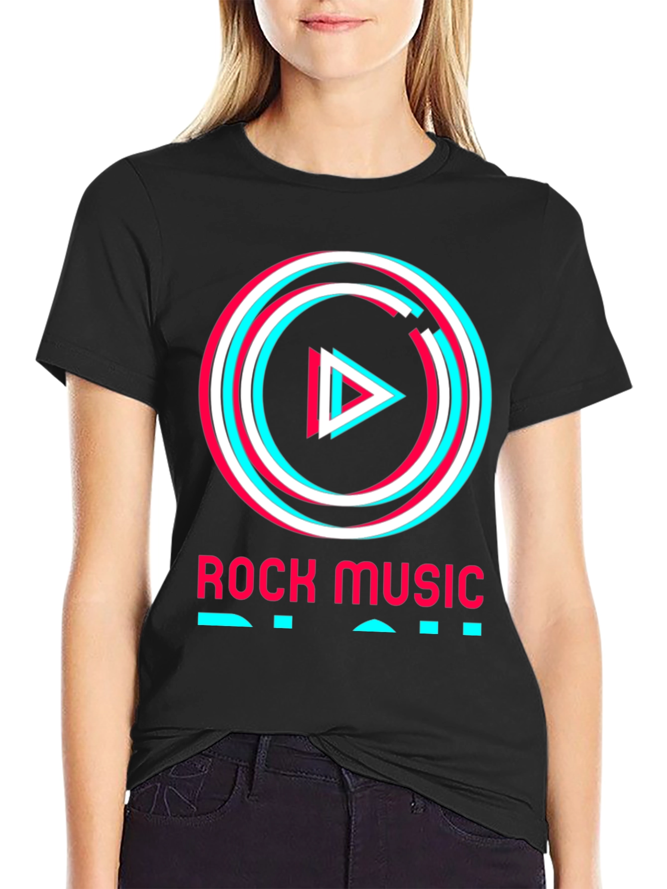 Rock Music Tee - Glitch Play Button Graphic T-Shirt