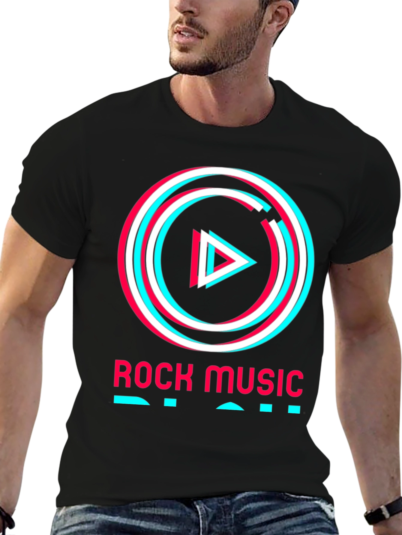 Rock Music Tee - Glitch Play Button Graphic T-Shirt