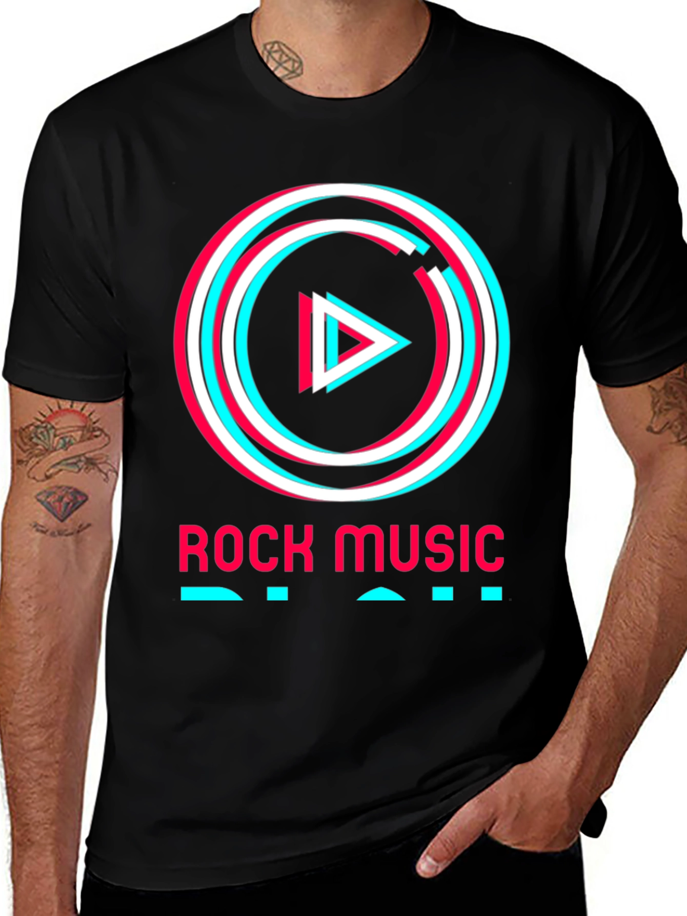 Rock Music Tee - Glitch Play Button Graphic T-Shirt
