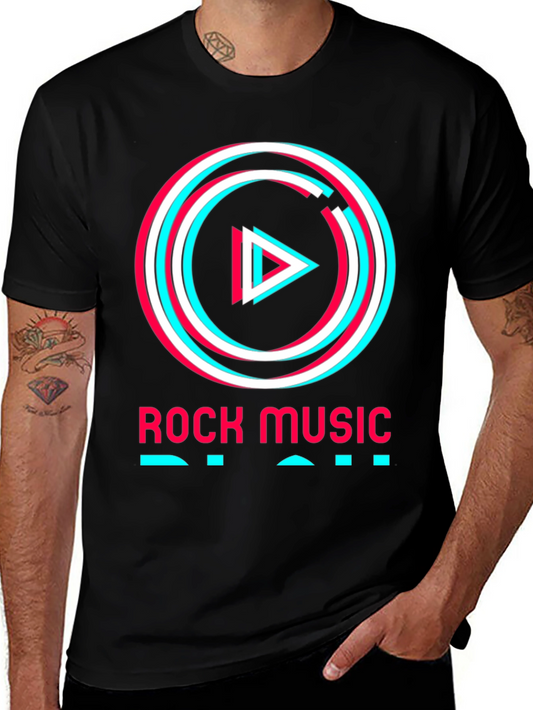 Rock Music Tee - Glitch Play Button Graphic T-Shirt