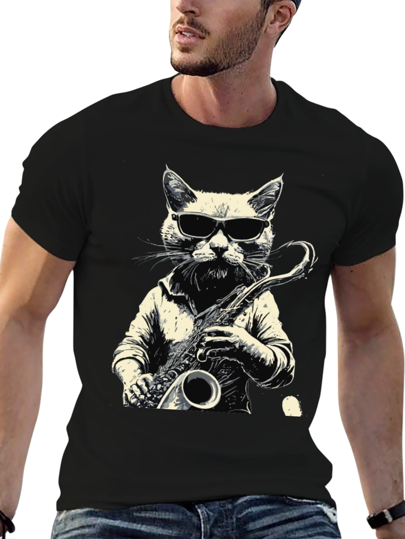 Cool Cat Sax Player Graphic Tee