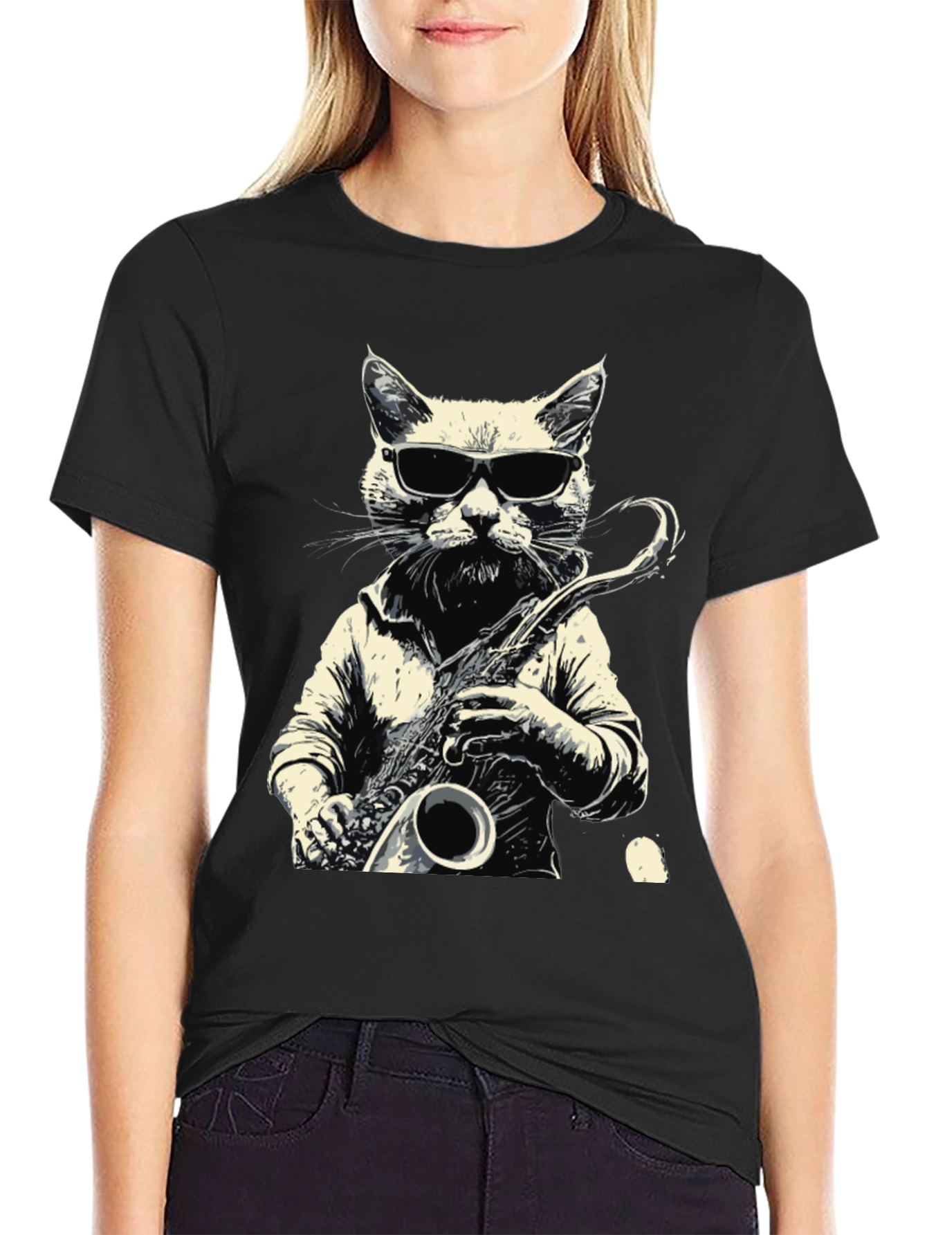 Cool Cat Sax Player Graphic Tee