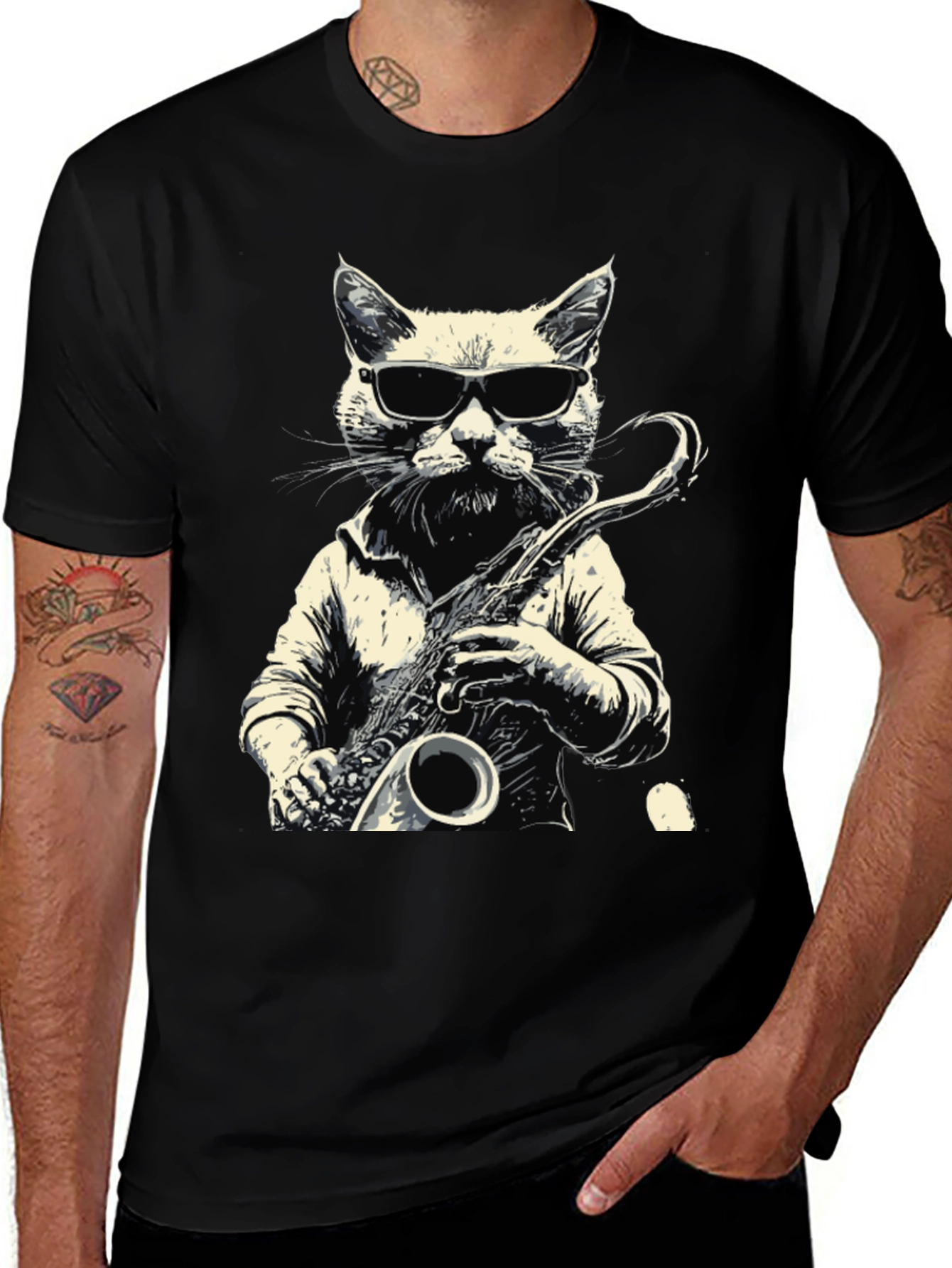 Cool Cat Sax Player Graphic Tee