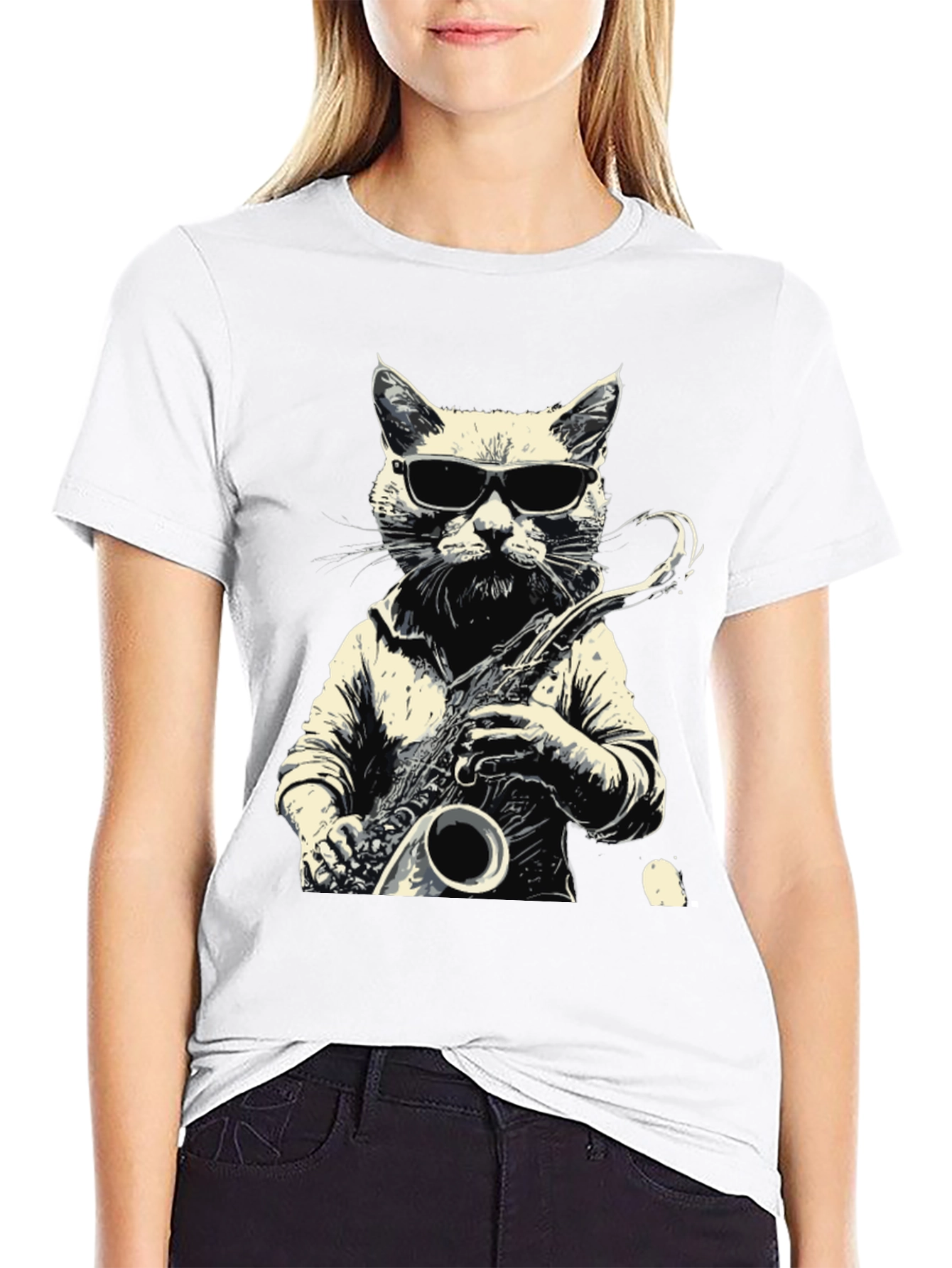 Cool Cat Sax Player Graphic Tee