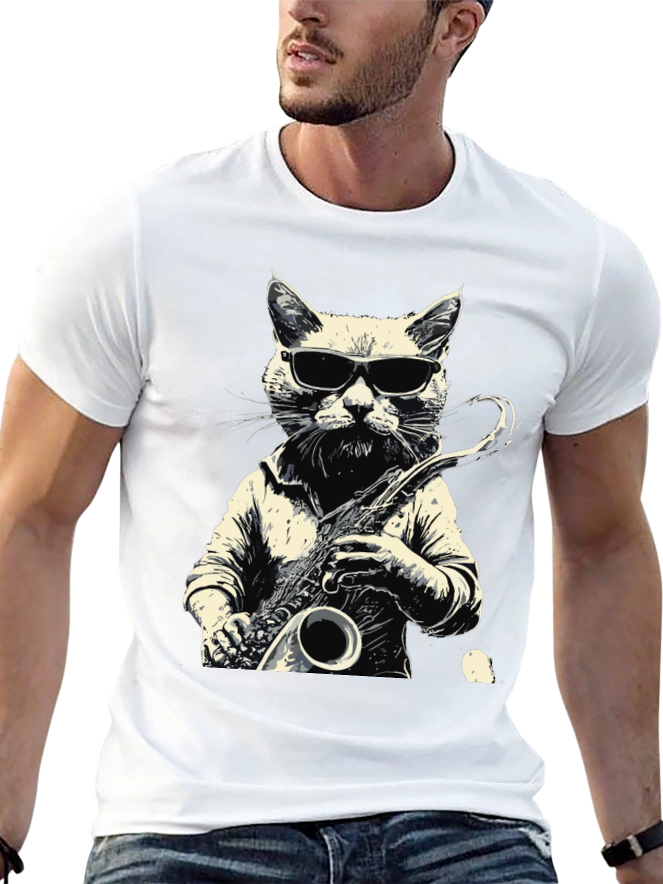 Cool Cat Sax Player Graphic Tee
