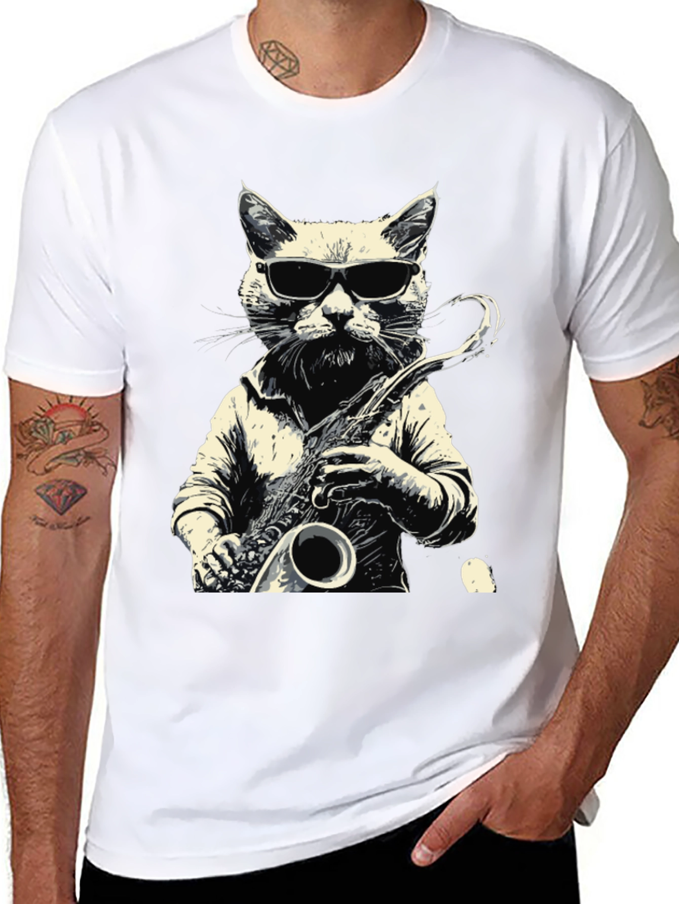 Cool Cat Sax Player Graphic Tee