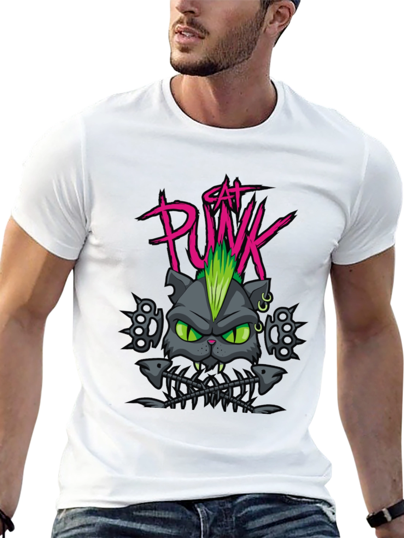 Cat Punk Graphic Tee - Mens Black T-Shirt