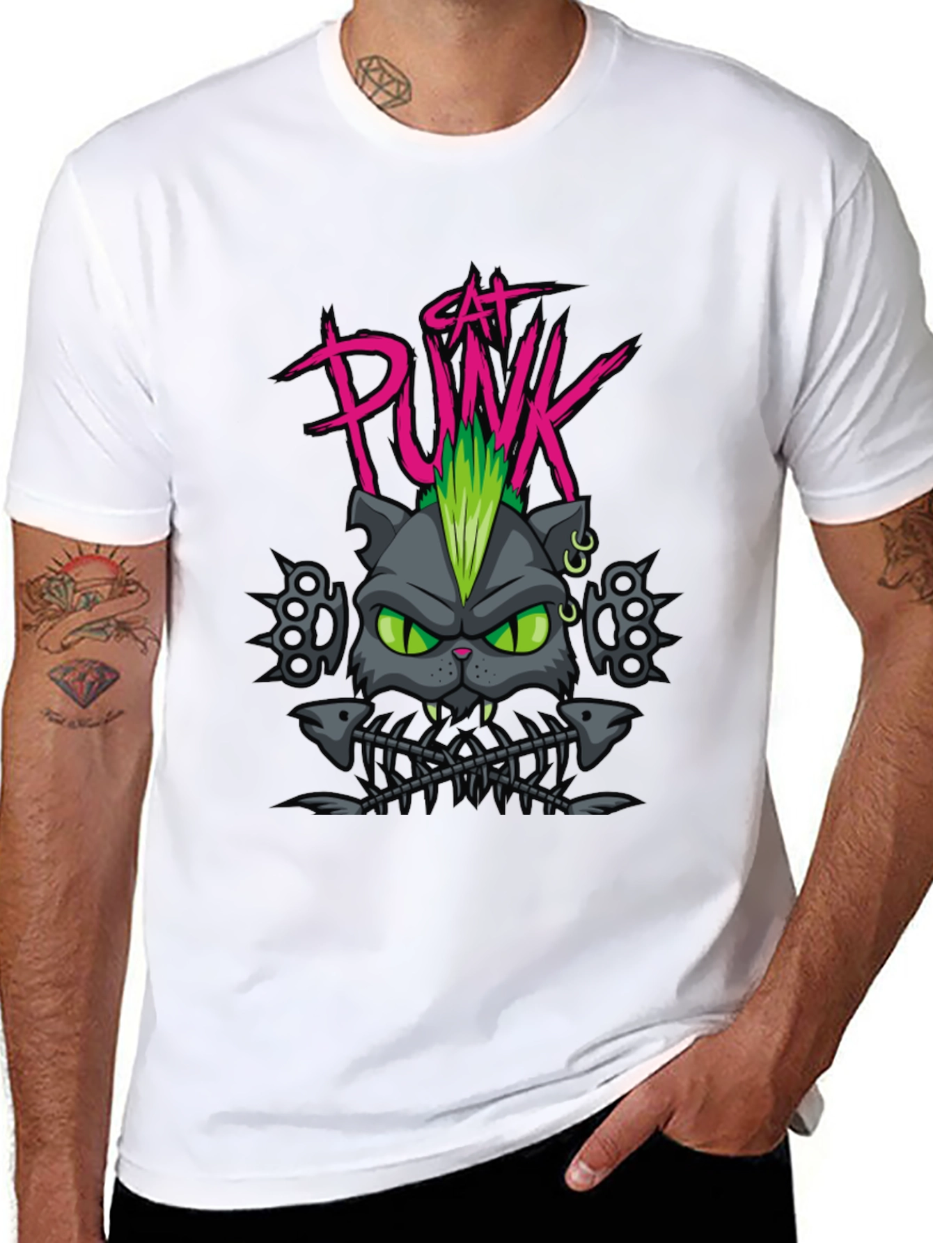 Cat Punk Graphic Tee - Mens Black T-Shirt