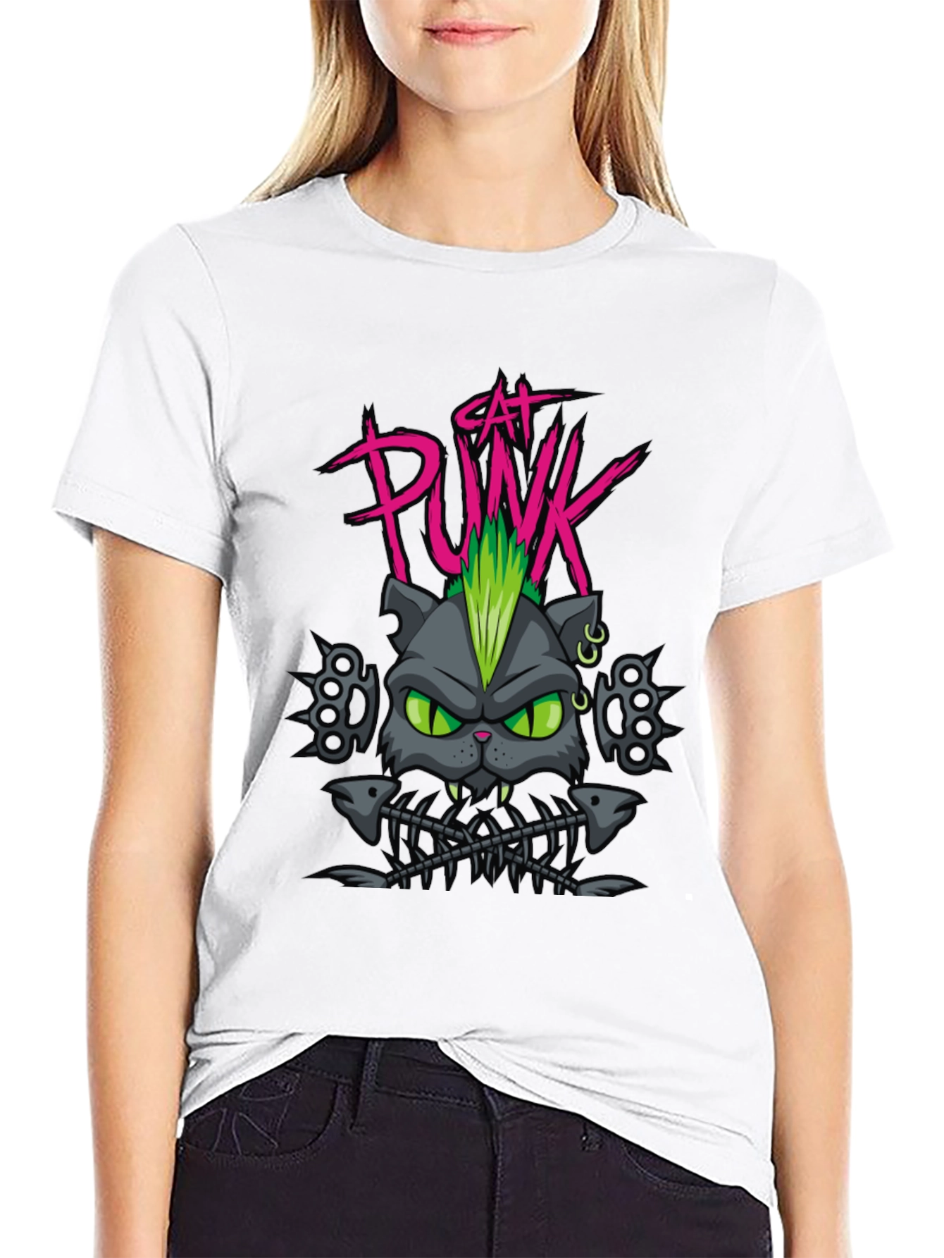 Cat Punk Graphic Tee - Mens Black T-Shirt