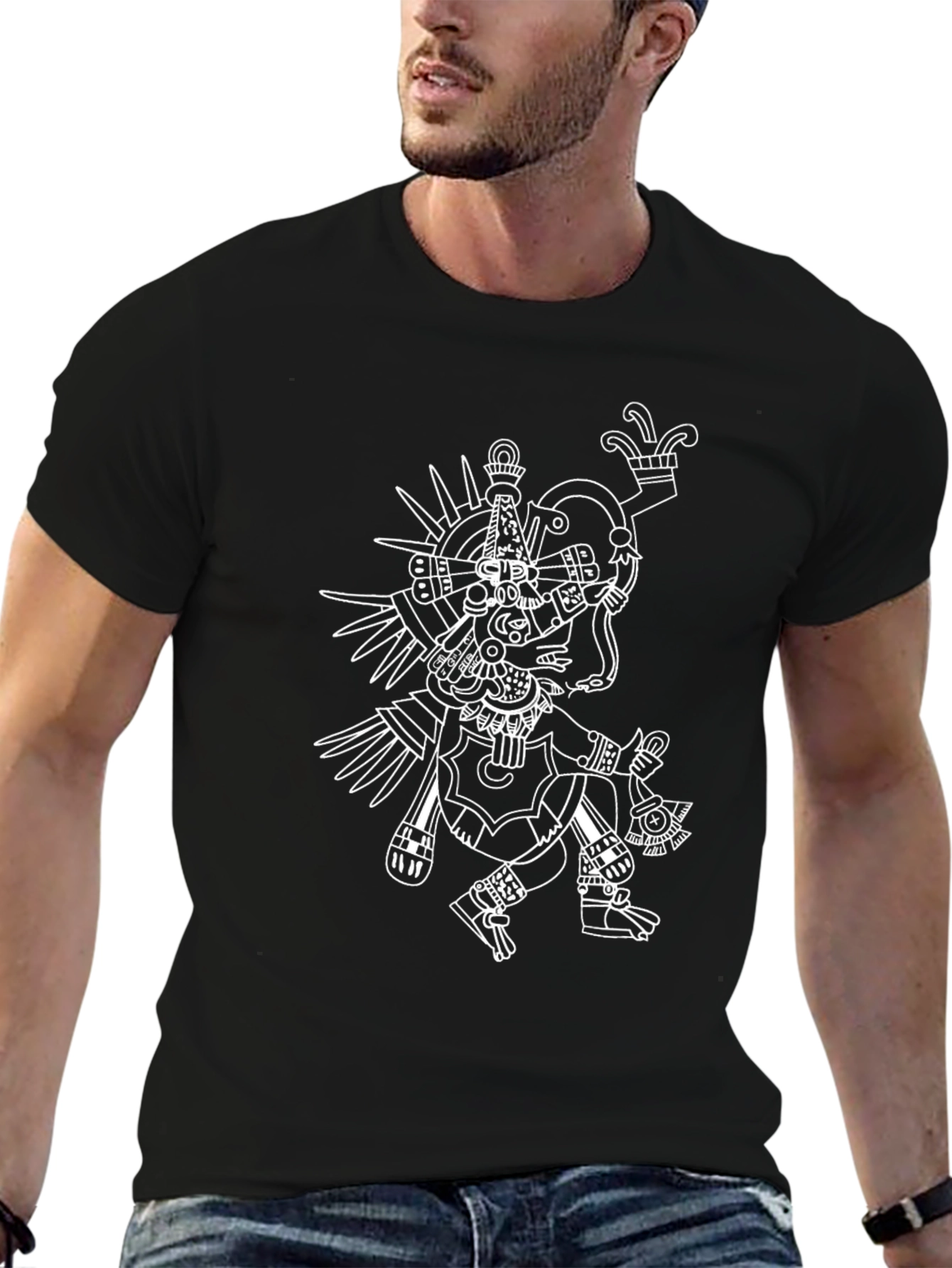 Aztec Inspired Graphic T-Shirt - Black
