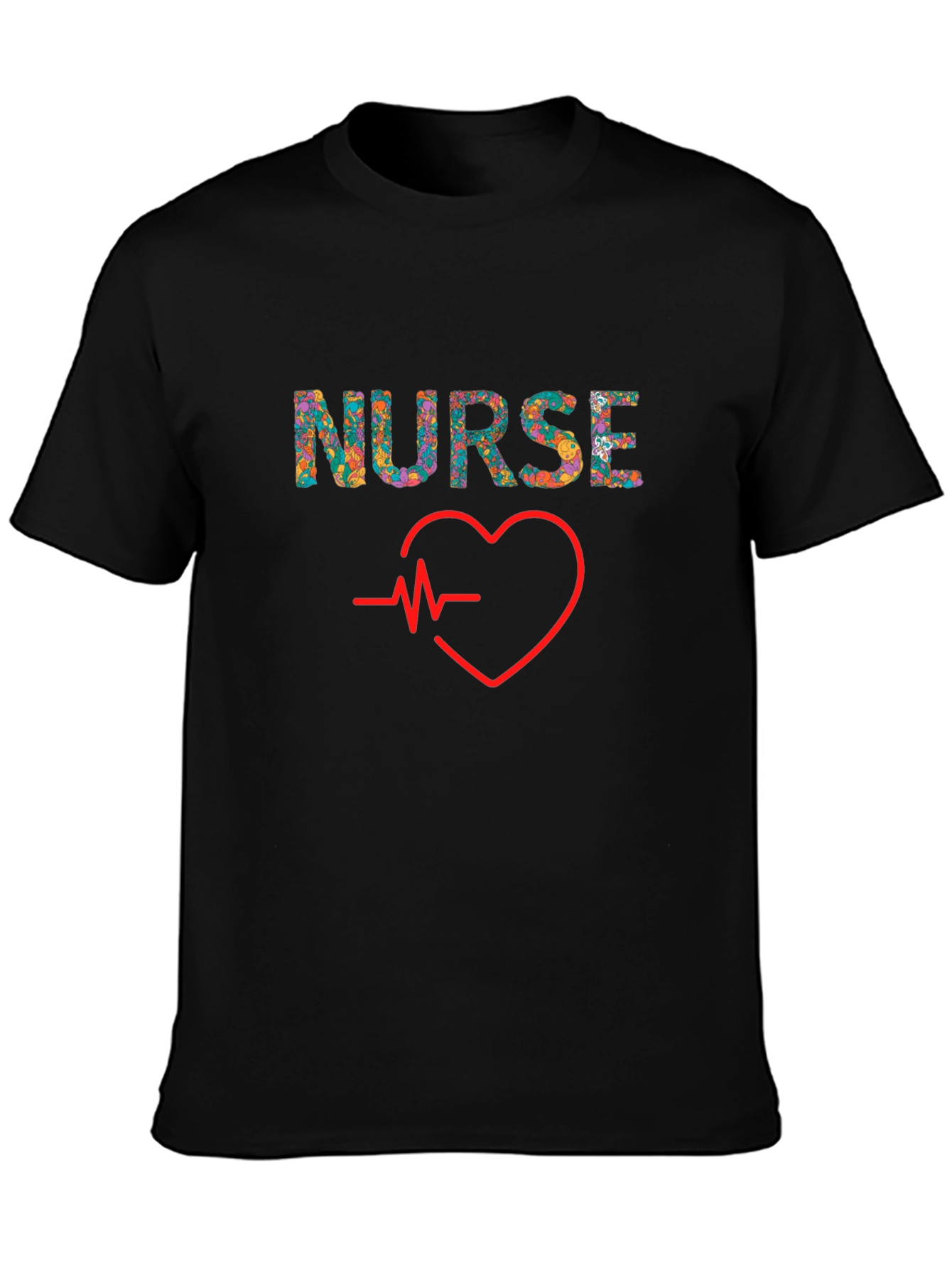 Floral Nurse Heartbeat Graphic T-Shirt