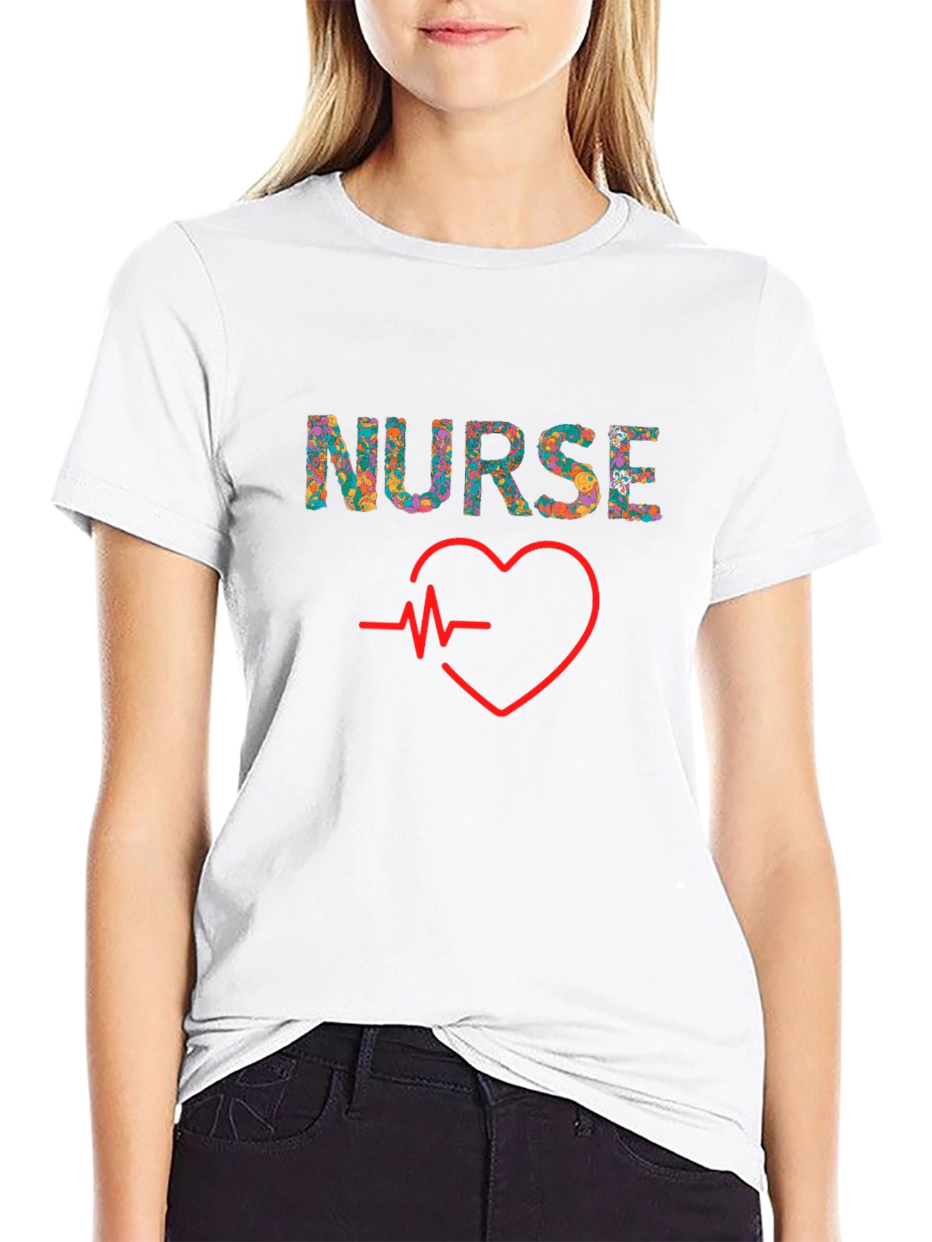 Floral Nurse Heartbeat Graphic T-Shirt