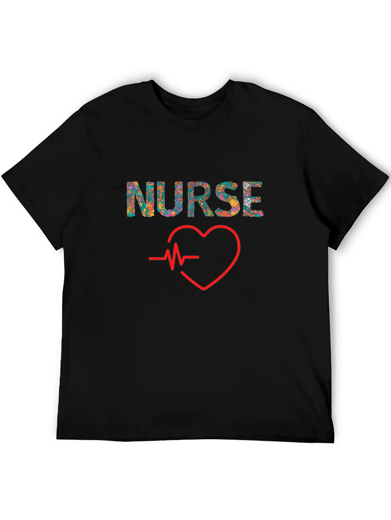 Floral Nurse Heartbeat Graphic T-Shirt