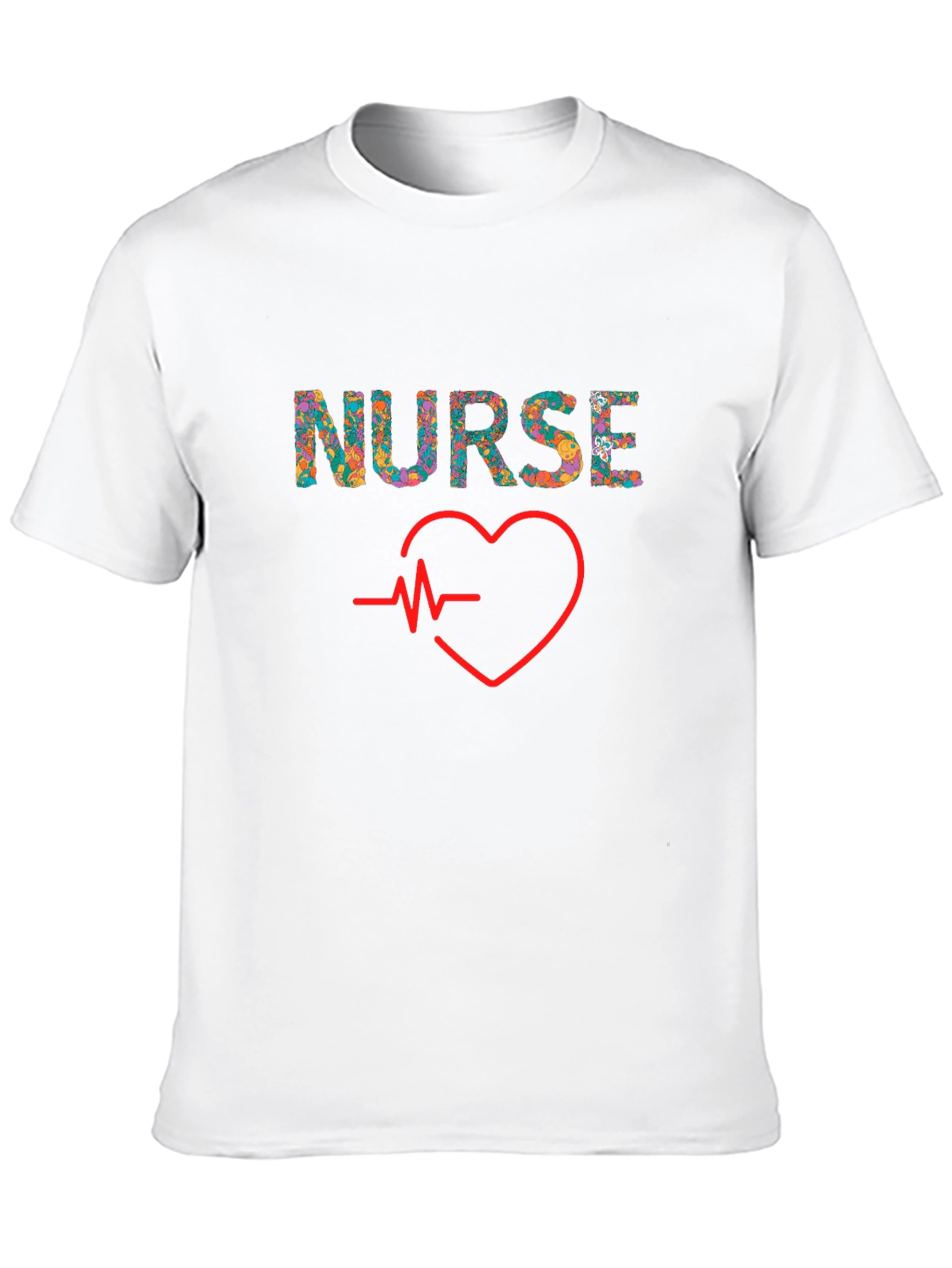 Floral Nurse Heartbeat Graphic T-Shirt