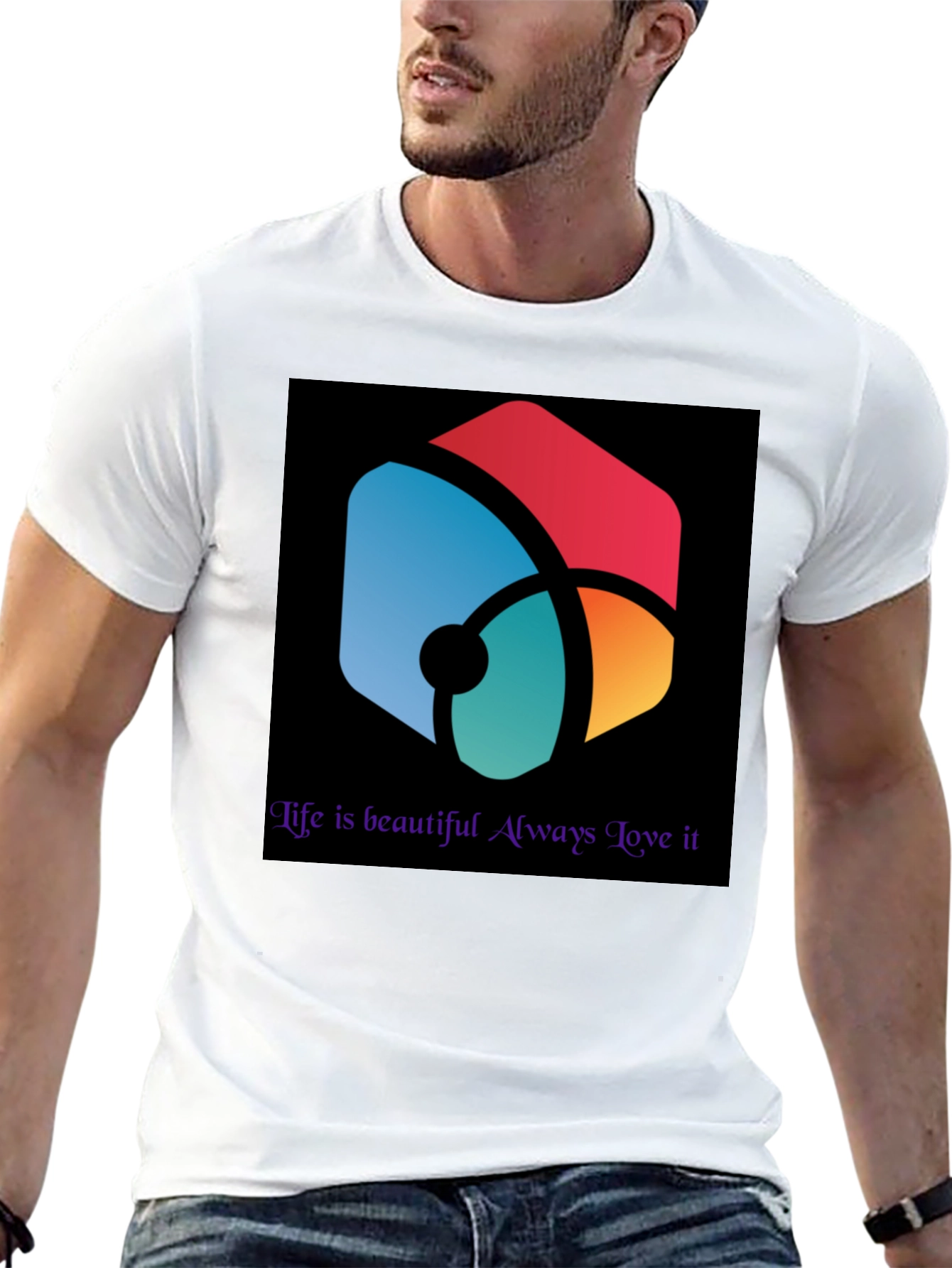 Abstract Graphic Black Tee - Life is Beautiful