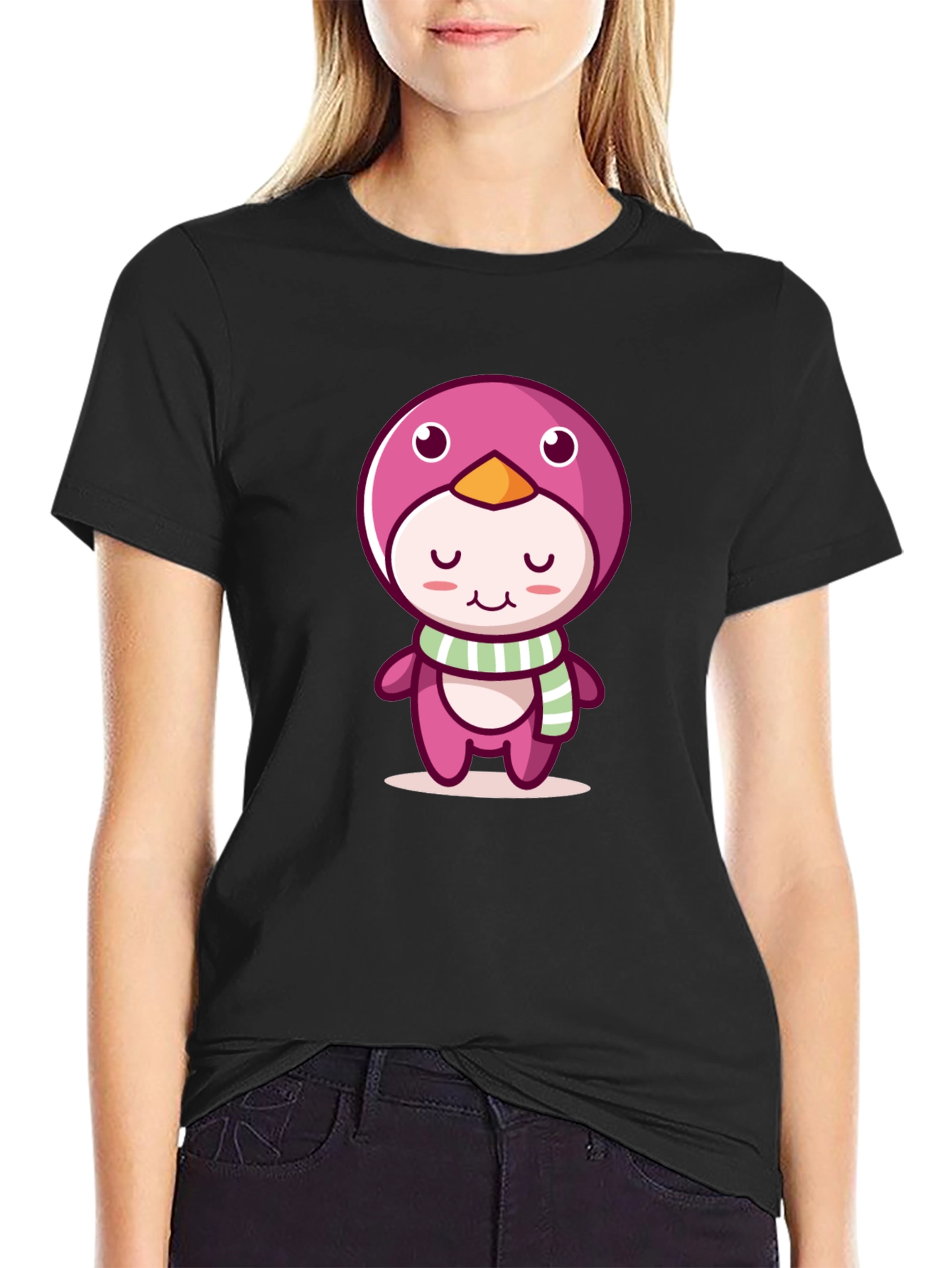 Cute Cartoon Penguin Black T-Shirt