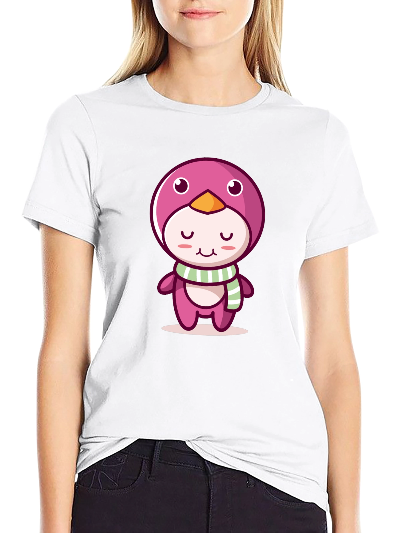 Cute Cartoon Penguin Black T-Shirt