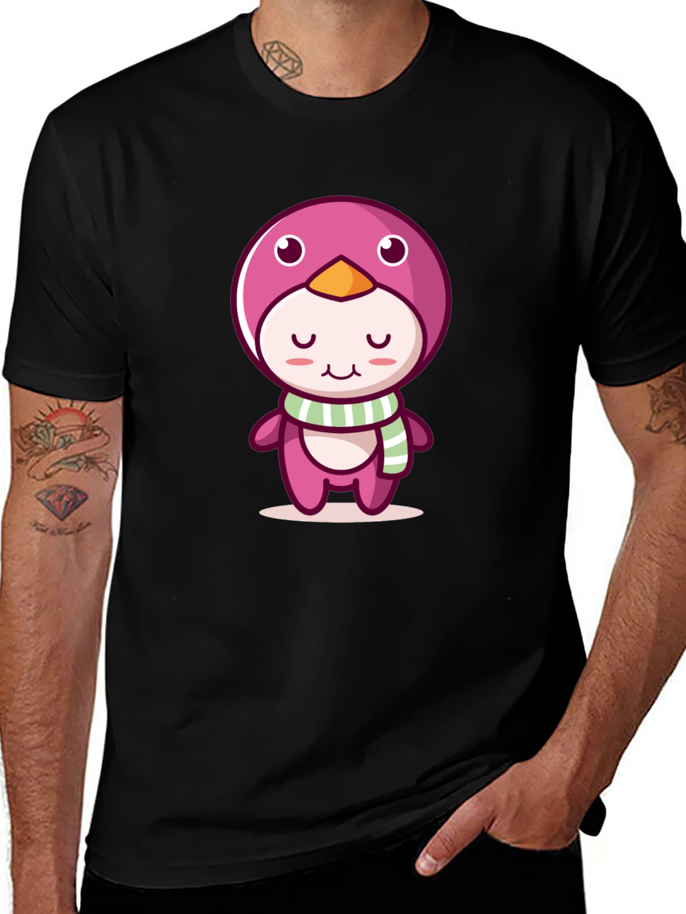 Cute Cartoon Penguin Black T-Shirt